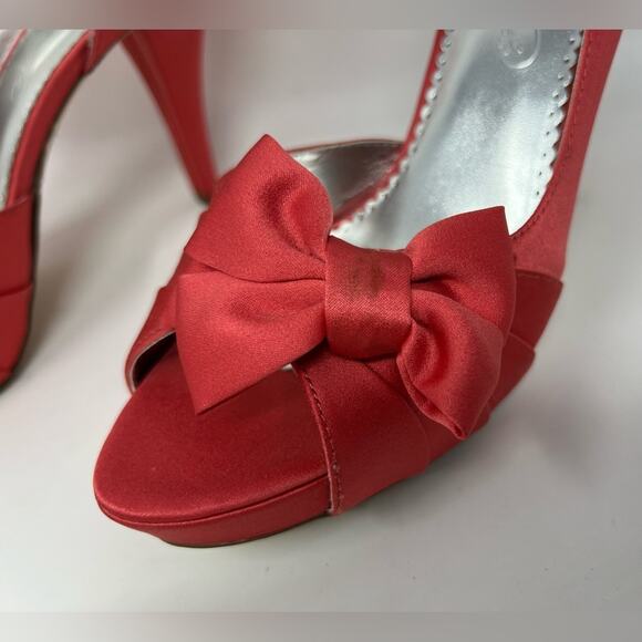 MICHELANGELO MARIBELLE- Peach Satin Bow Heels - Picture 6 of 10